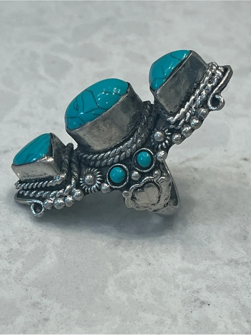 Vintage Style Festival Boho Southwestern Silver Finger Cuff Costume Ring Size 7